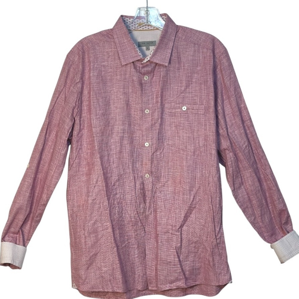 Ted Baker London Dress Shirt Long Sleeve Button Up Modern Flip Cuff Red S 5 US L